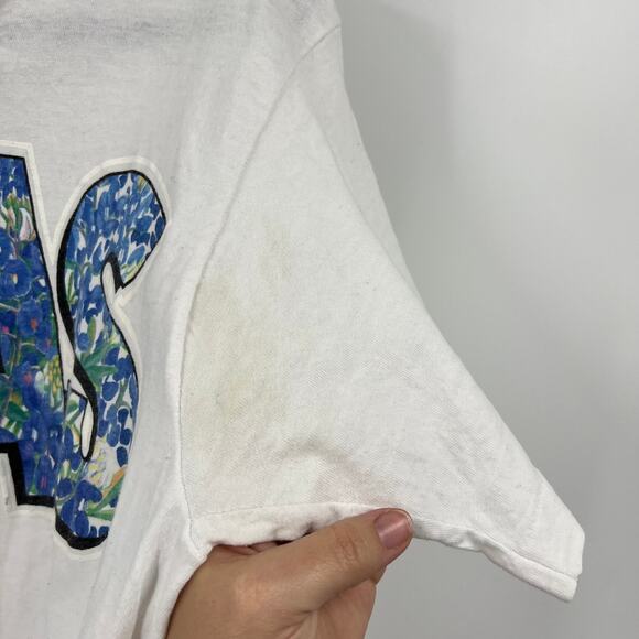 Vtg Texas 1993 White & Blue Floral T-shirt Fruit Of Loom Cotton USA Made Medium - Picture 5 of 12